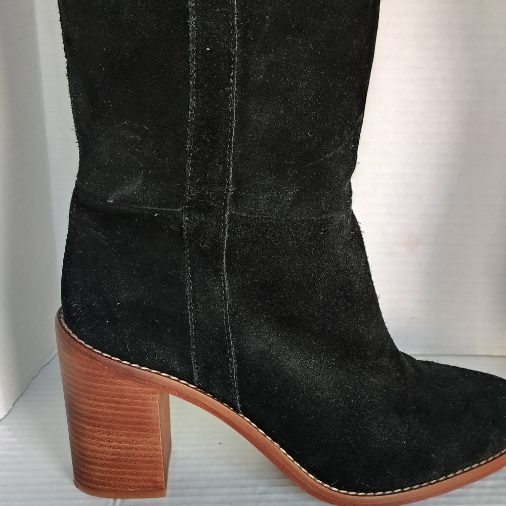 Madewell Jimi Over the Knee Suede Leather Boots Black 9.5 Stacked Heel Boots - Picture 7 of 17